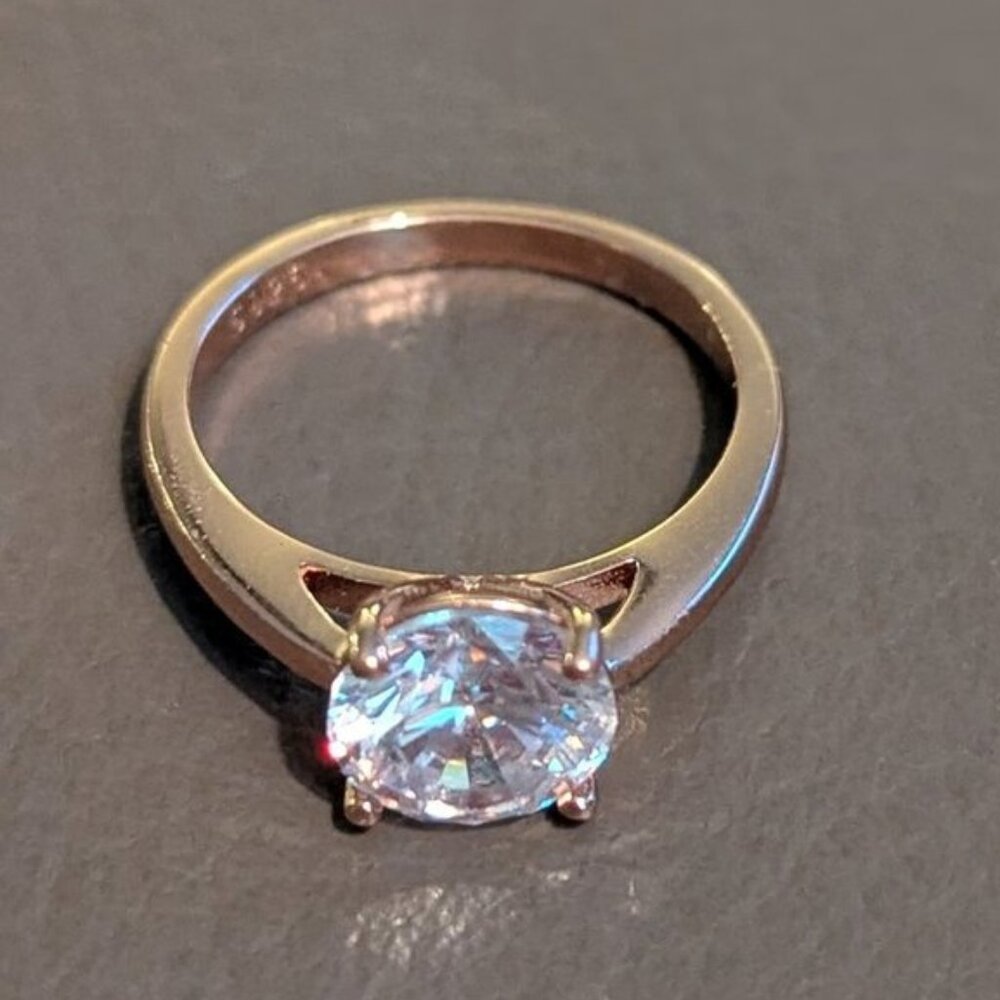 S925 Sterling Silver Rose Gold Plated Engagement Ring Round Solitaire Wedding